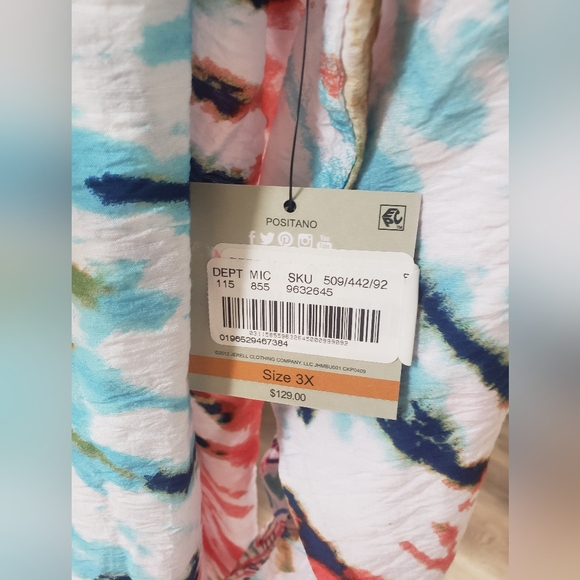 John Mark Plus Size Tie Dye Print Woven Embroidered Tie Neck - Picture 3 of 4